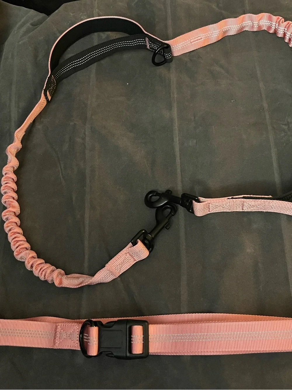Pink Hands-Free Bungee Dog Leash with Adjustable Waist Belt Set